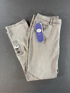 NWT Diane Gilman DG2 Y2K Moto Cargo Gray Zip Ankle Skinny Jeans